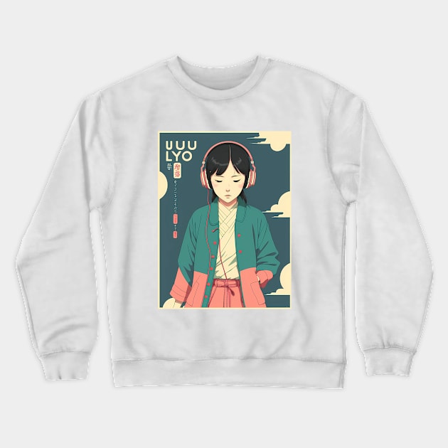 Ukiyo-e Headphone Girl Crewneck Sweatshirt by samoliver_illustrator